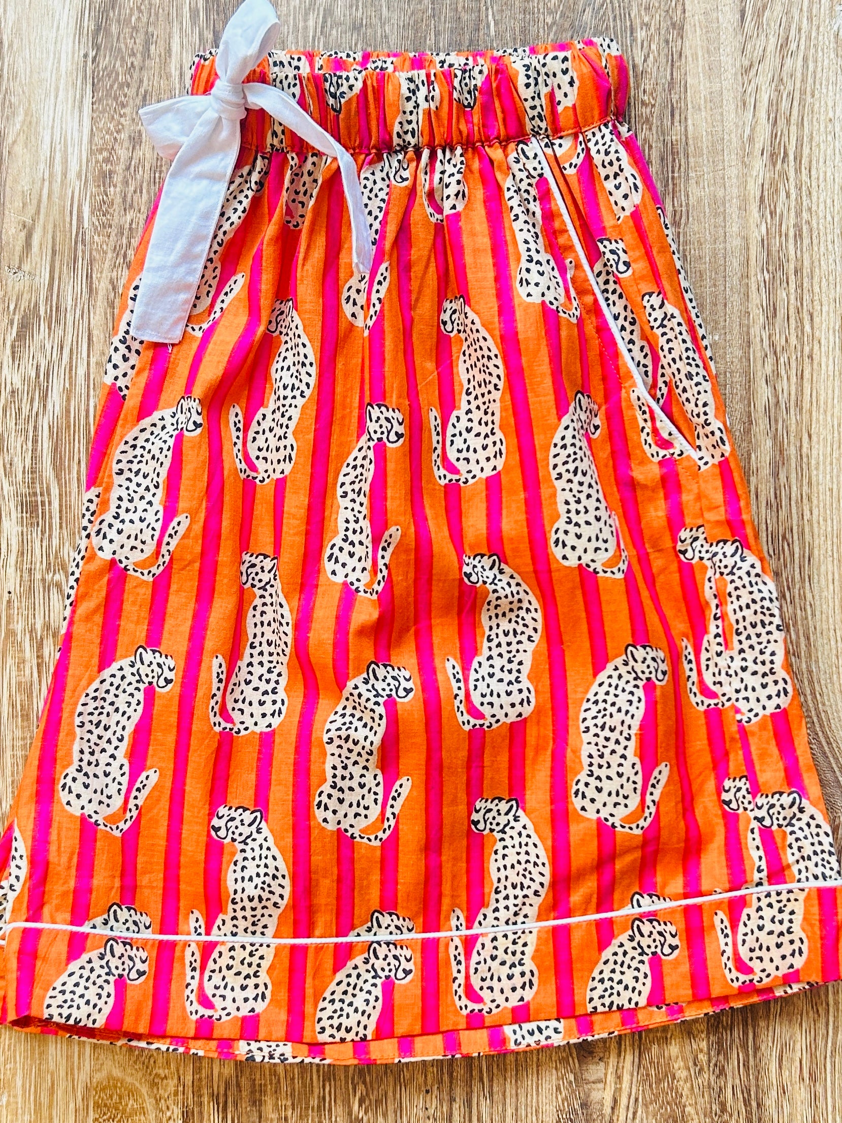 Stripe Leopard PJ Shorts - orange / pink