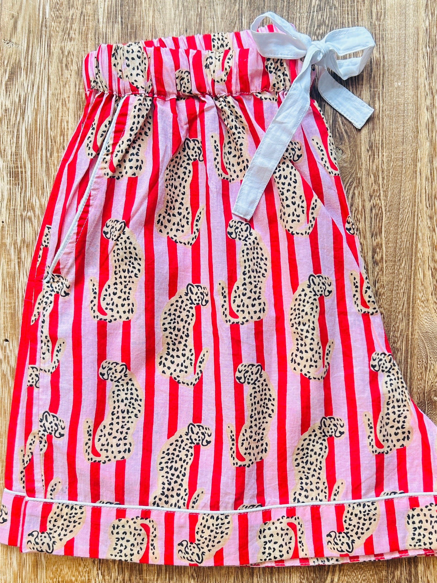 Stripe Leopard PJ Shorts - pink / red