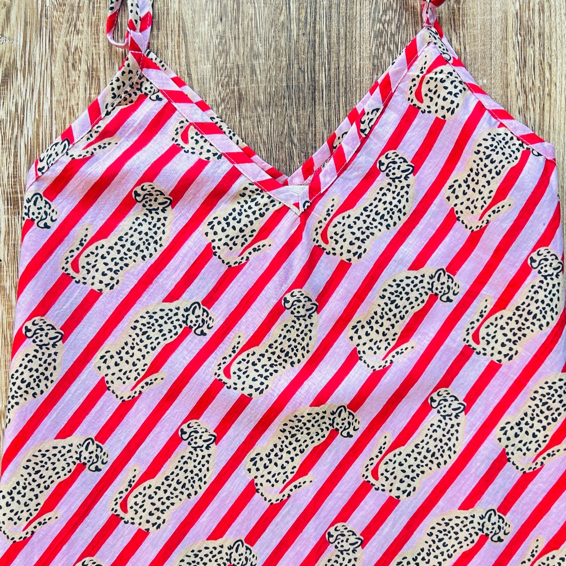 Stripe Leopard PJ Cami - pink /red