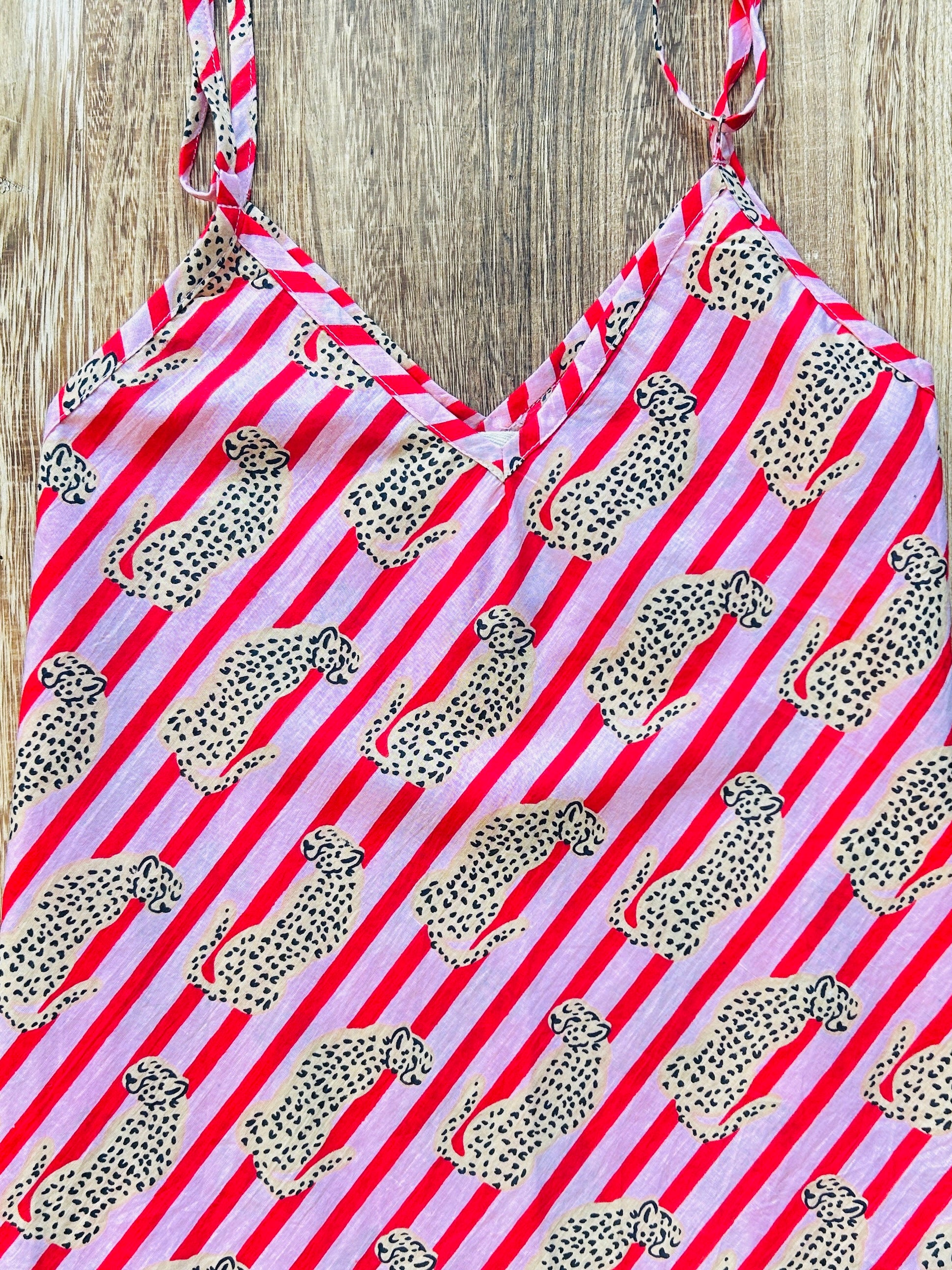 Stripe Leopard PJ Cami - pink /red