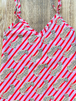 Load image into Gallery viewer, Stripe Leopard PJ Cami - pink /red
