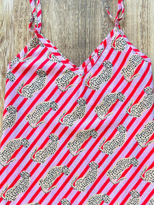 Stripe Leopard PJ Cami - pink /red