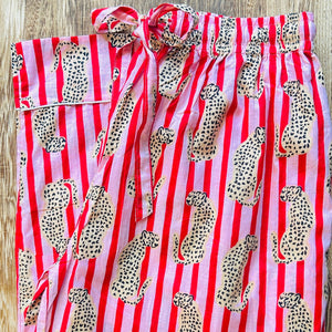 Stripe Leopard PJ Trouser - pink / red