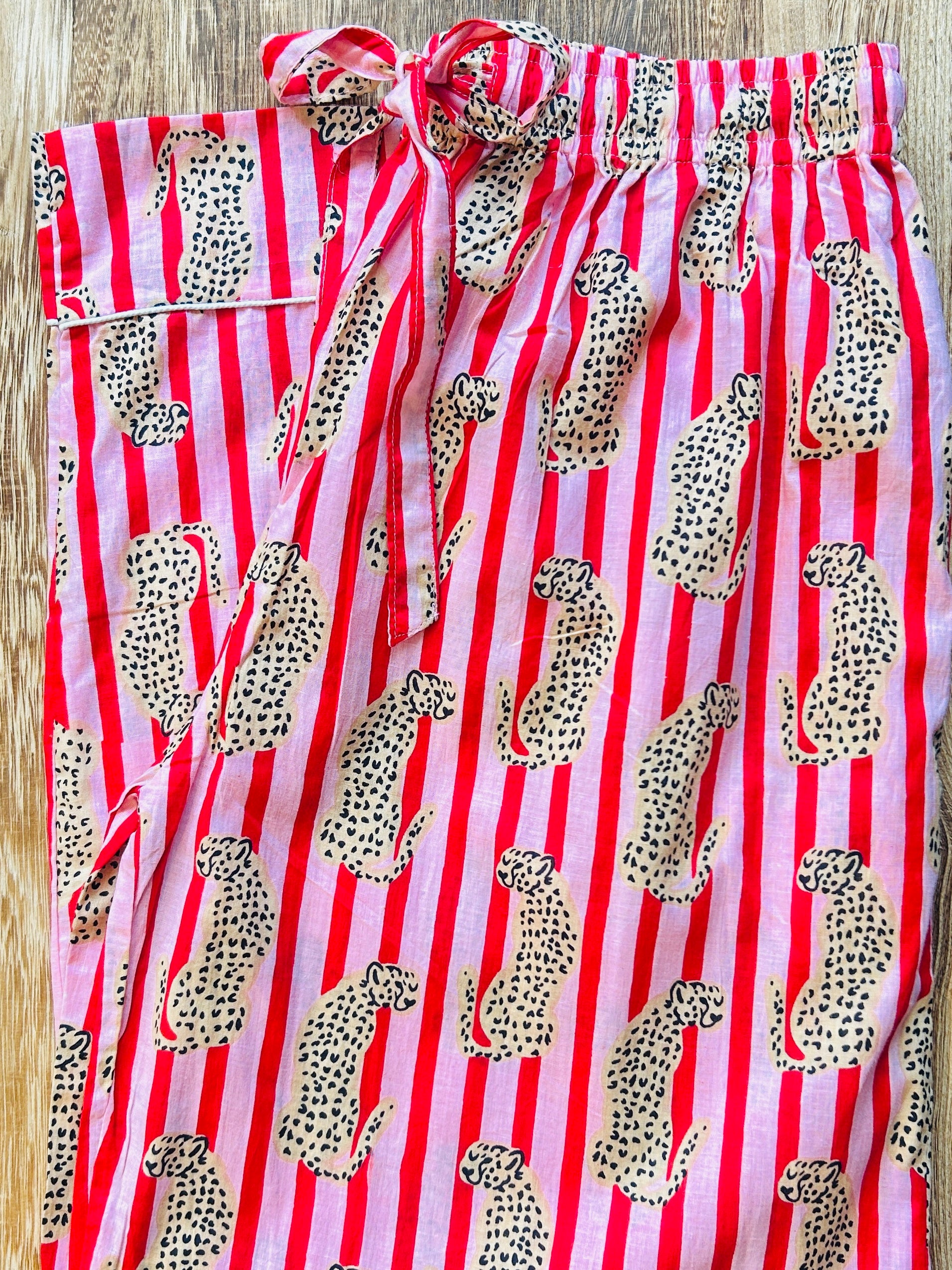 Stripe Leopard PJ Trouser - pink / red