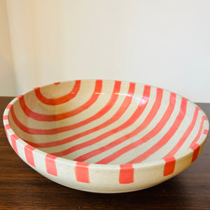 Coral Stripe Ceramic Serving Bowl
