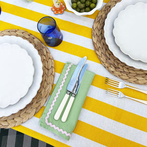 Green & Pink Linen Ric-Rac Napkin - Set of 2