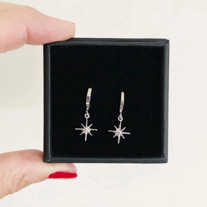 Mini Hoop North Star Earrings - Silver