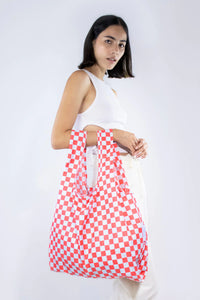 Red/ Blue Checkerboard Reusable Bag - Medium