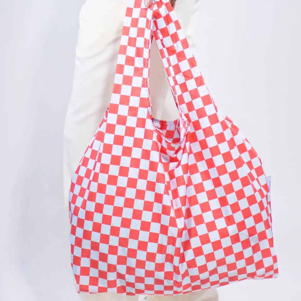 Red/ Blue Checkerboard Reusable Bag - Medium