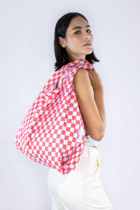 Red/ Blue Checkerboard Reusable Bag - Medium