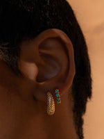 Load image into Gallery viewer, Turquoise Multi Stone Huggie Hoop Earrings
