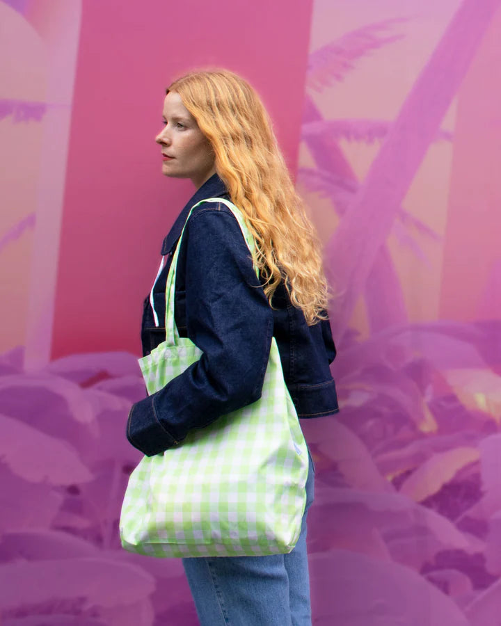 Lime Green Gingham Tote