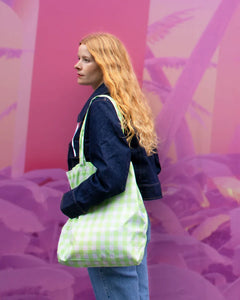 Lime Green Gingham Tote