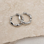 Load image into Gallery viewer, Silver Molten Wave Hoop Earrings
