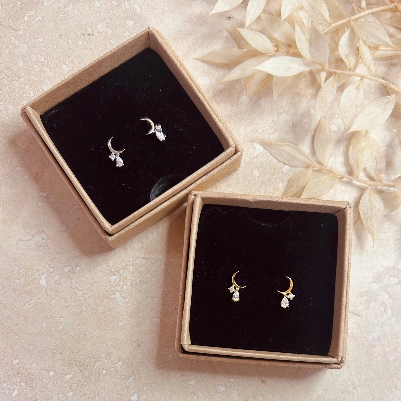 Crescent Moon Droplet Stud Earring