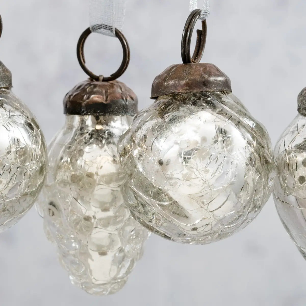 Small Silver Crackle Glass Christmas Baubles