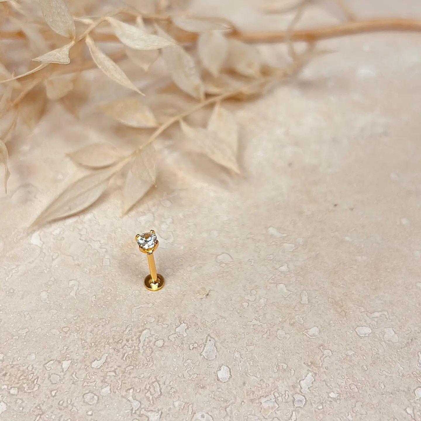 Single Gold Solitaire Labret Earring