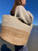 Load image into Gallery viewer, Natural Colour Block Jute Basket Bag

