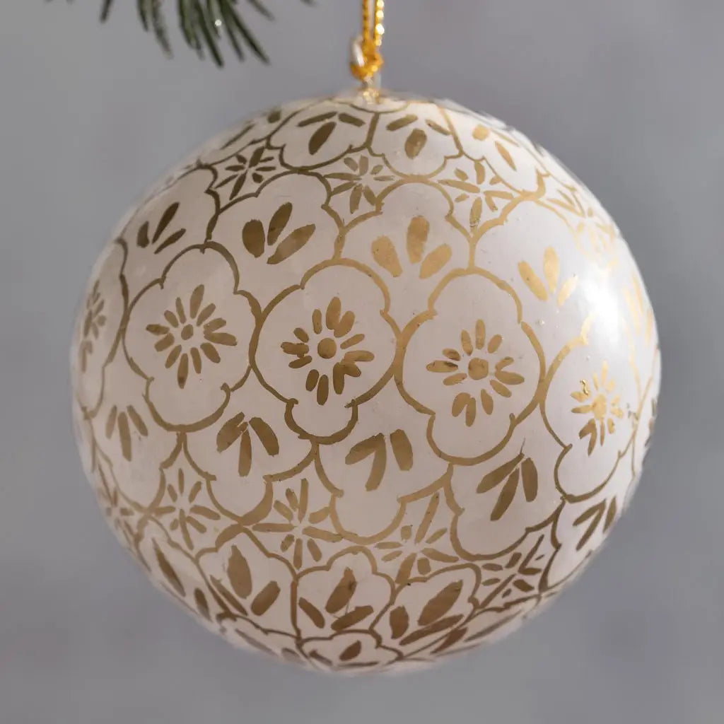 White & Gold Paper Mache Christmas Tree Bauble