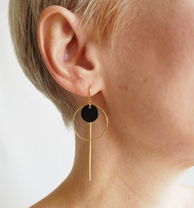 Cirlcle + Bar + Black Disc Earrings