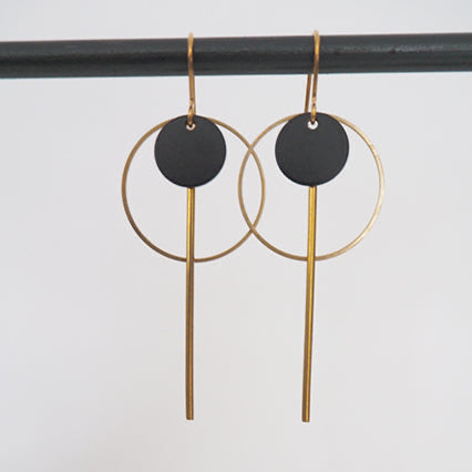 Cirlcle + Bar + Black Disc Earrings