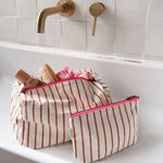 Load image into Gallery viewer, Vic Toiletry / Cosmetic Bag - pecan / greige stripe
