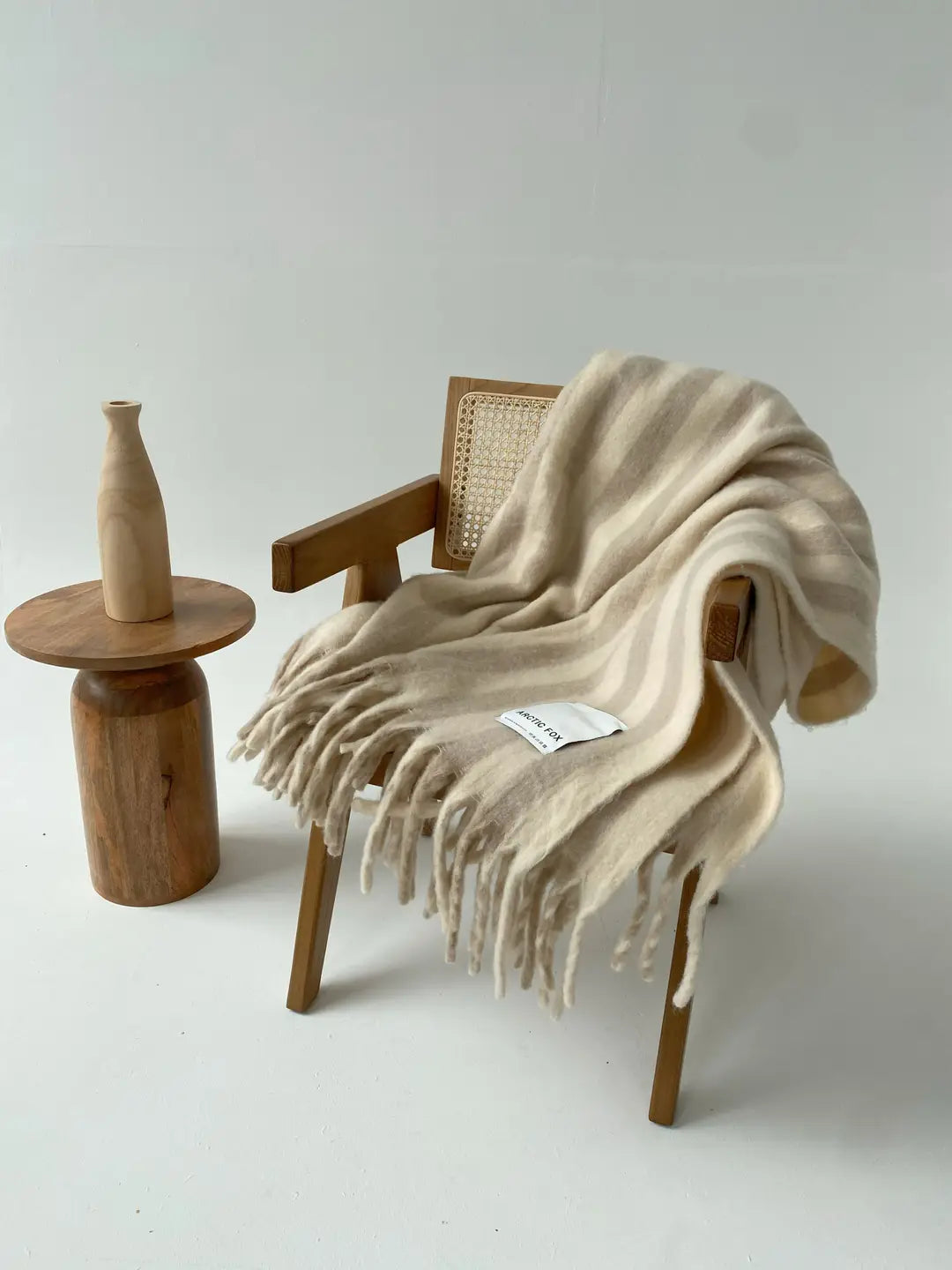 Wool Stripe Throw - pale taupe stripe