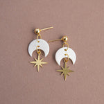 Load image into Gallery viewer, Celestial Gold Star Drop Earrings - white
