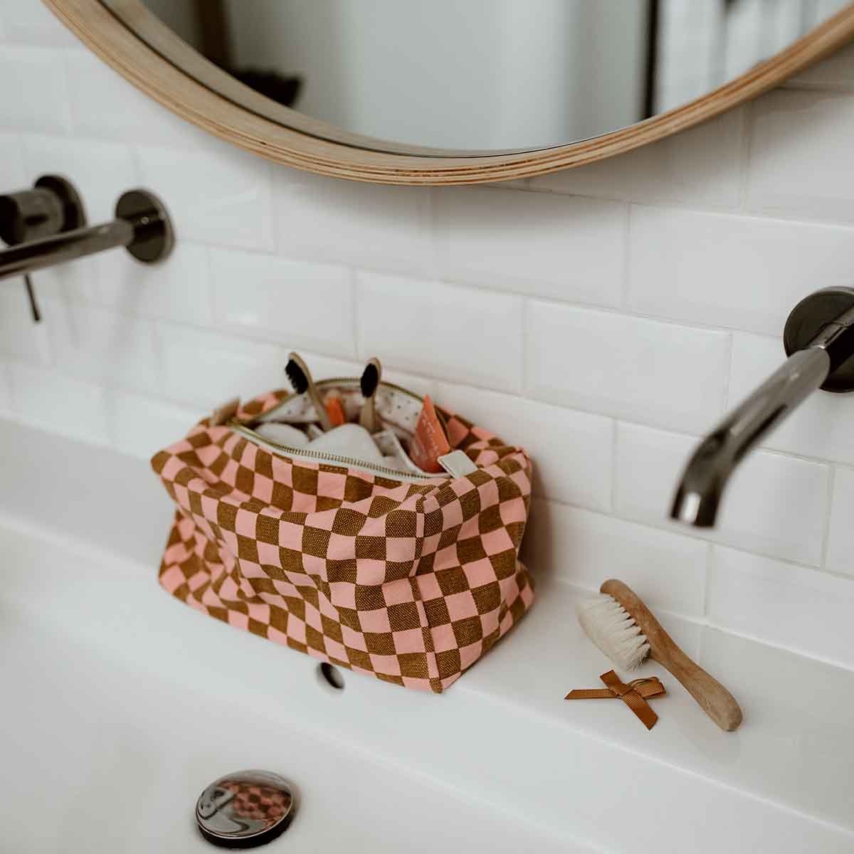 Vic Toiletry / Cosmetic Bag - strawberry checkerboard