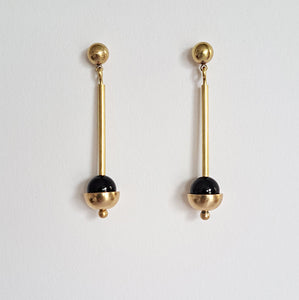 FORM Brass Tube + Cup + Onyx Earrings