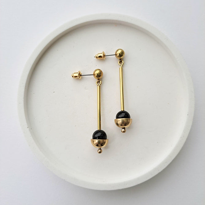FORM Brass Tube + Cup + Onyx Earrings