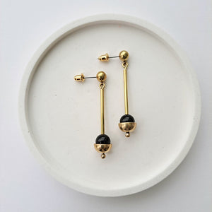 FORM Brass Tube + Cup + Onyx Earrings