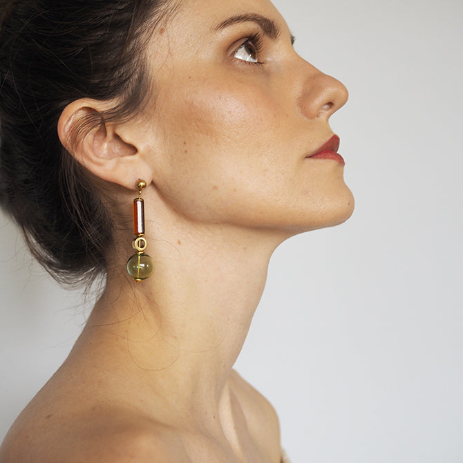 Gardena Glass Bubble Earrings - amber or green