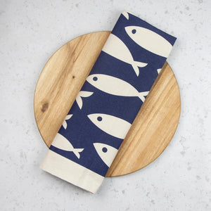 Organic Tea Towel - Navy Fish