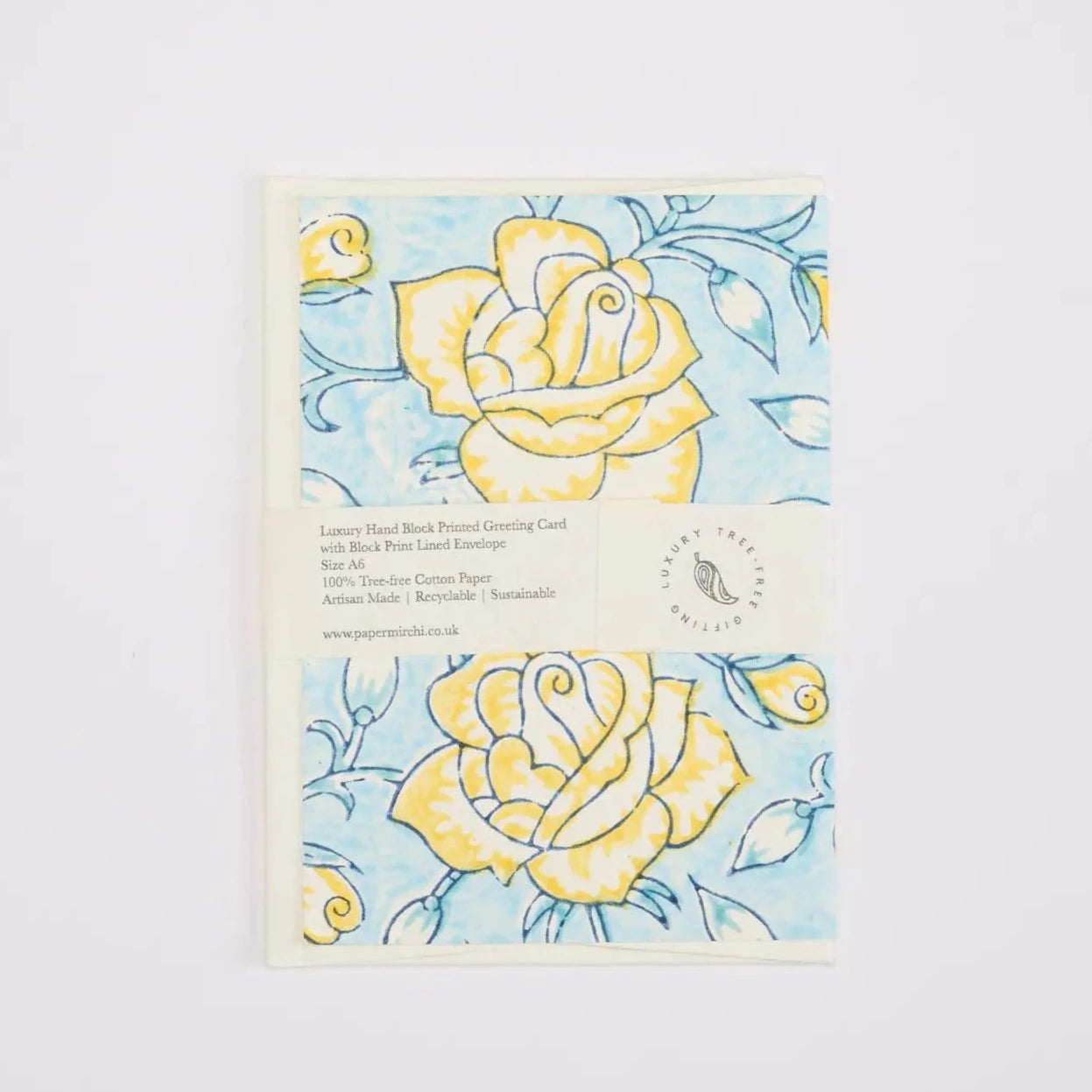 Jaipur Rose Mimosa Hand Block Print Greeting Card