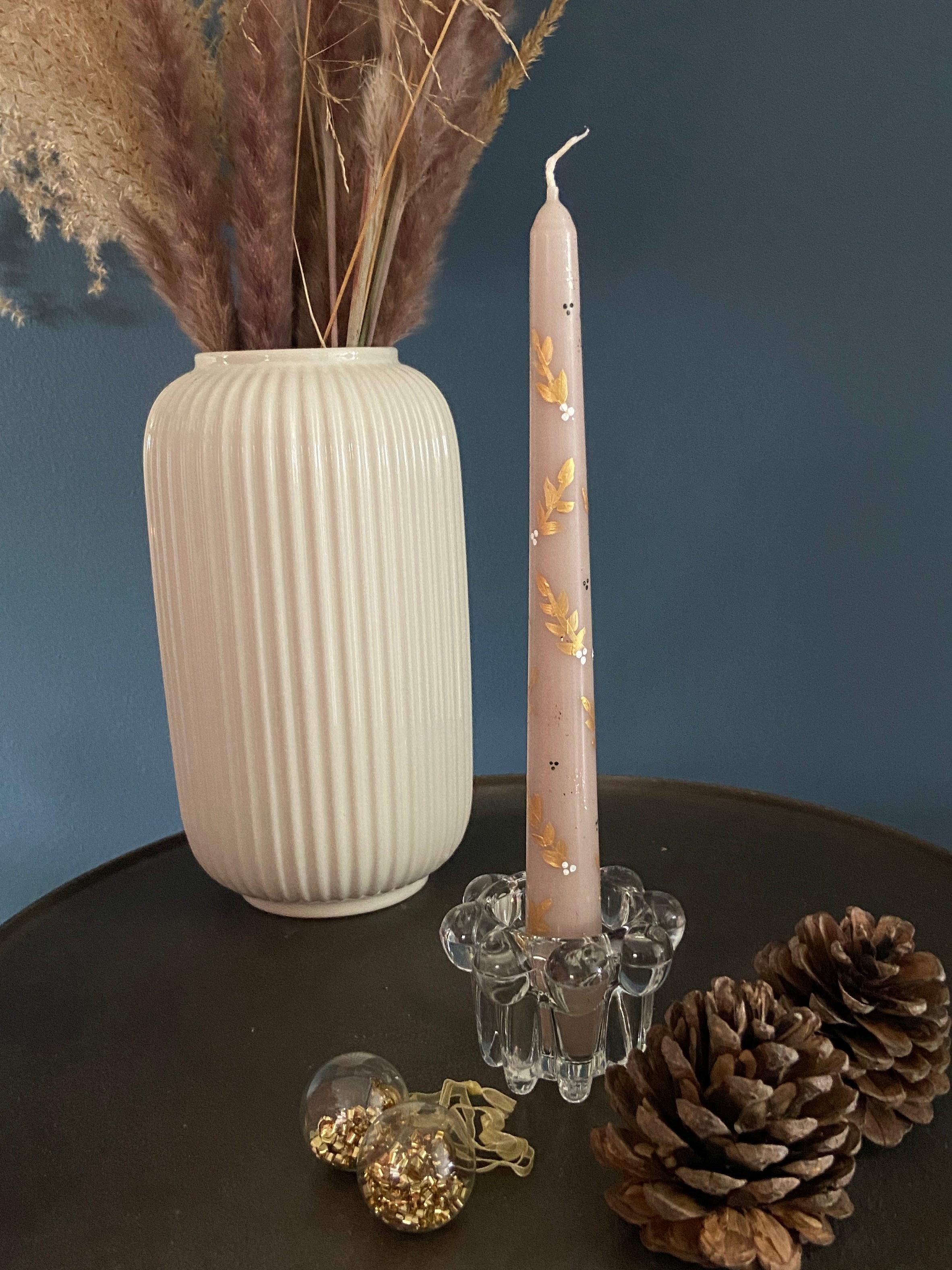 Mink Gold Holly Hand Painted Candle