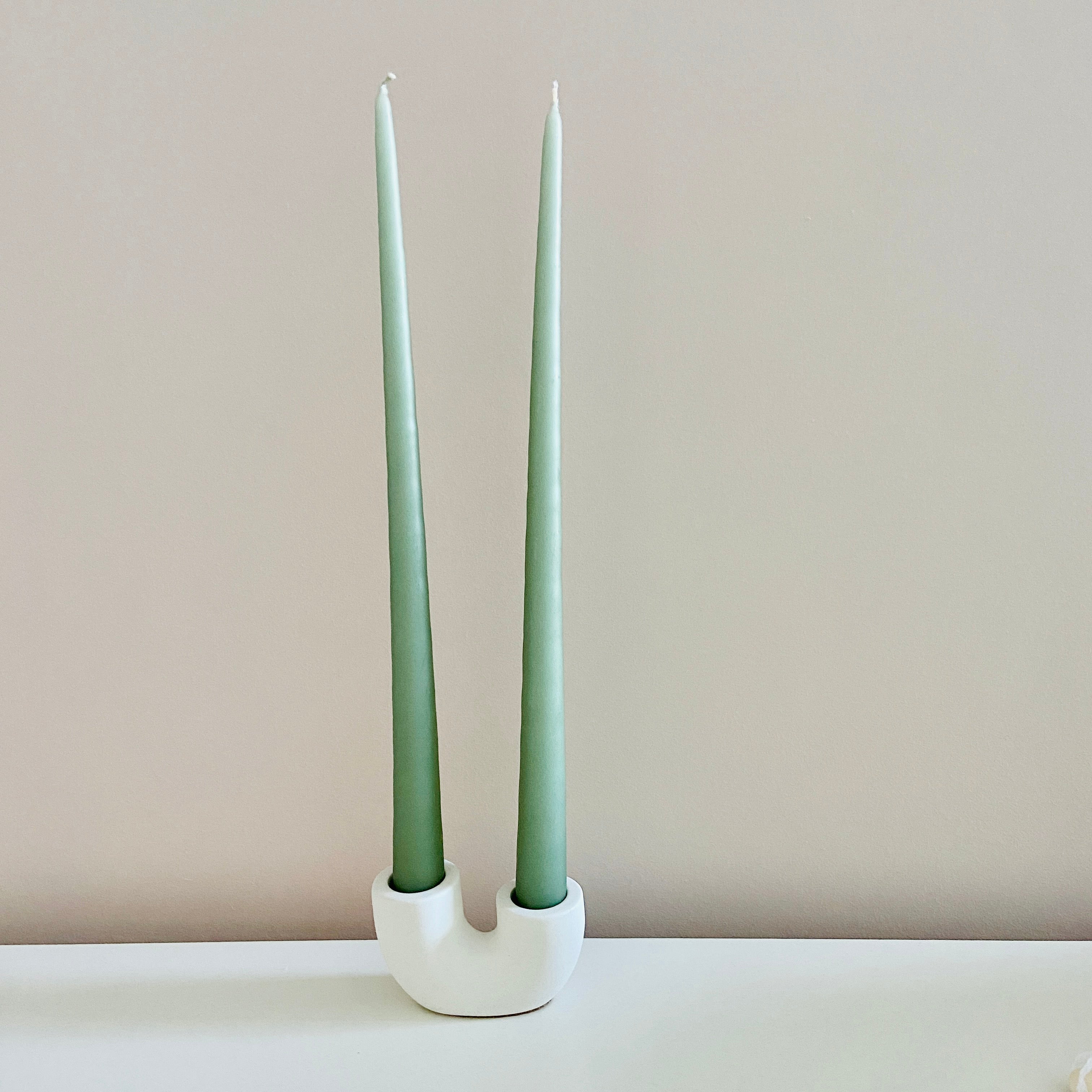 Green Chalk Tapered Candle - pair