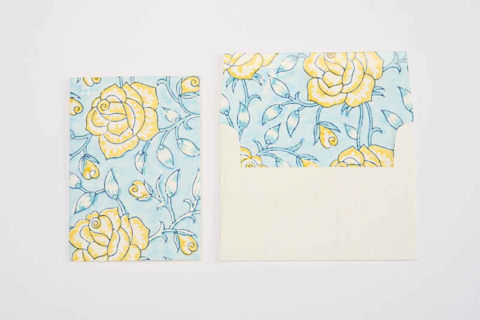 Jaipur Rose Mimosa Hand Block Print Greeting Card