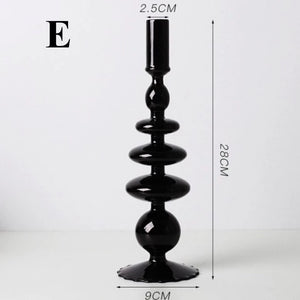 Black Glass Candle Holder - Tall Circles