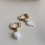 Load image into Gallery viewer, Alessia Organic Pearl Hoops
