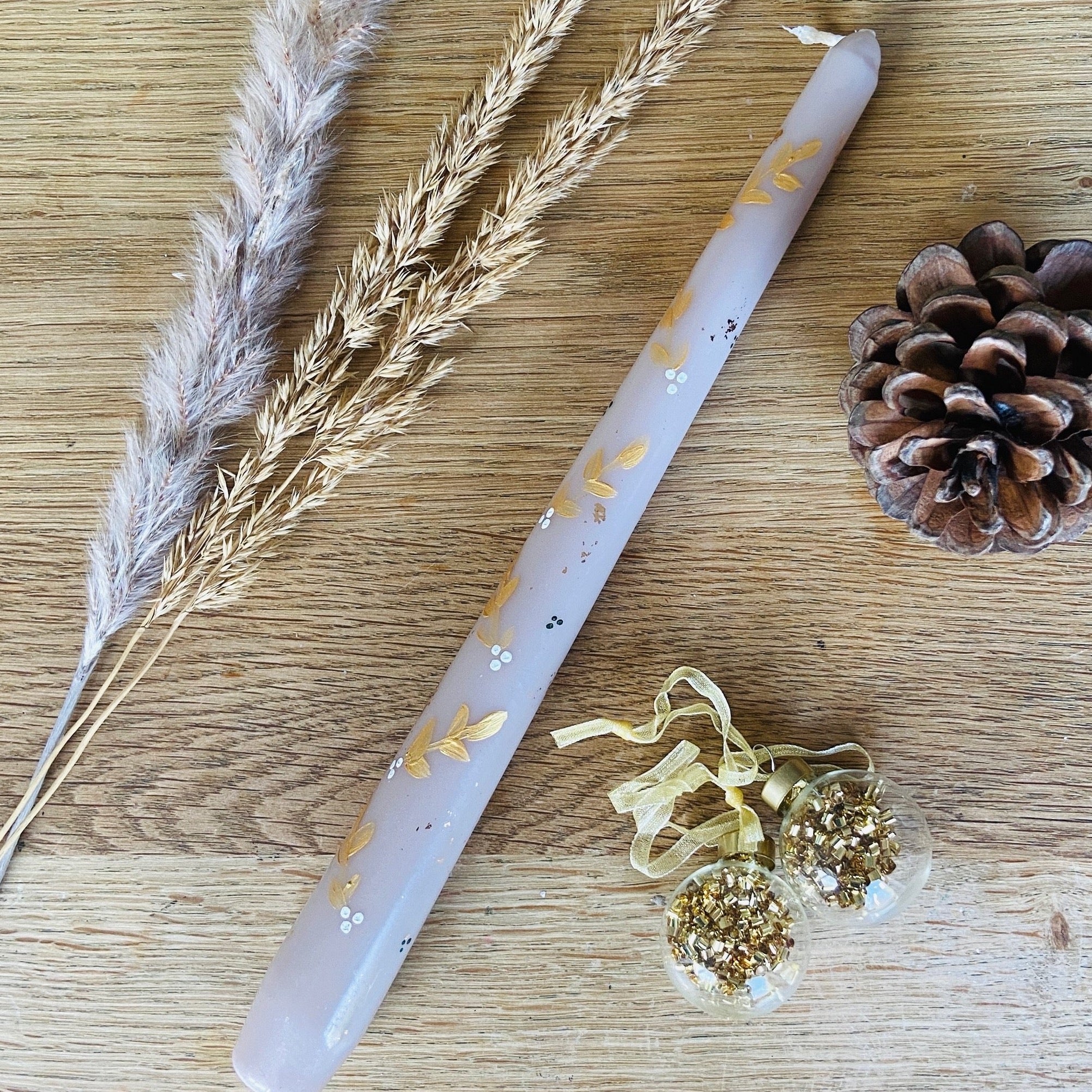 Mink Gold Holly Hand Painted Candle