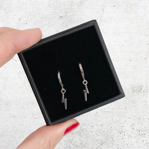 Mini Hoop Lightning Bolt Earrings - Silver