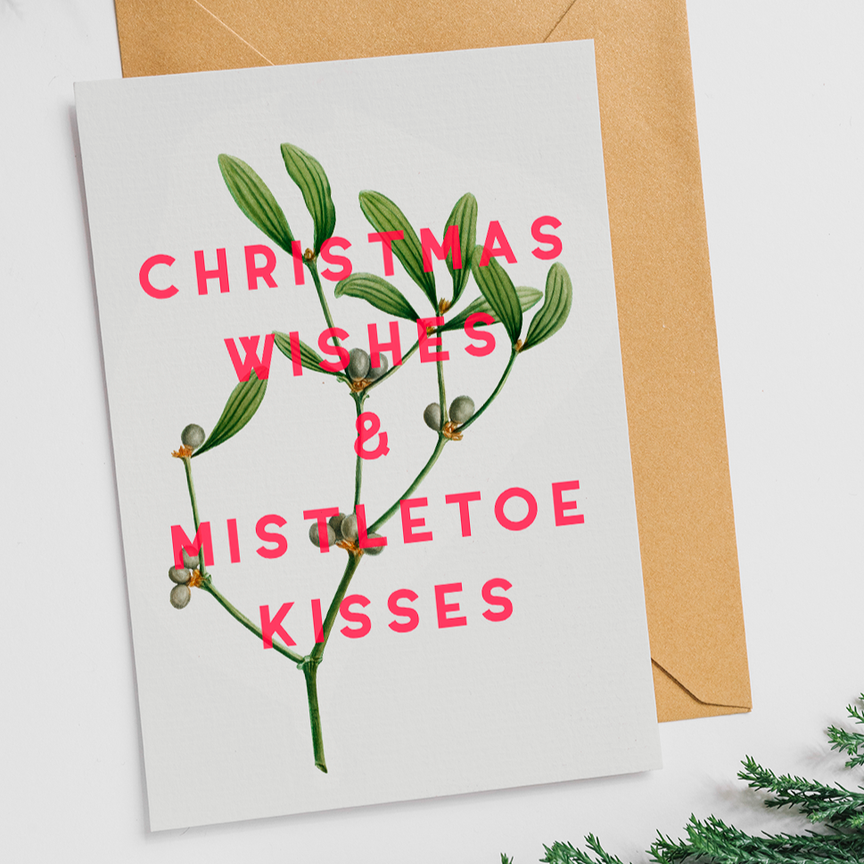Christmas Wishes & Mistletoe Kisses Card - single / pack of 6