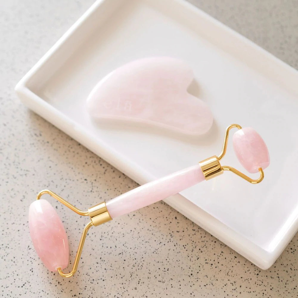 Rose Quartz Gua Sha & Roller Set