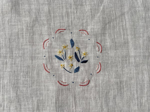 Hand Embroidered Linen Table Runner - White Floral Design