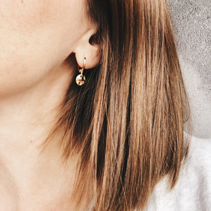 Mini Hoop Hammered Disc Earrings- Gold