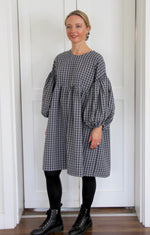 Load image into Gallery viewer, Rory Dress - blue/grey/black check
