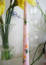 Load image into Gallery viewer, Pink Daffodils &amp; Tulips Hand Painted Candle - pair
