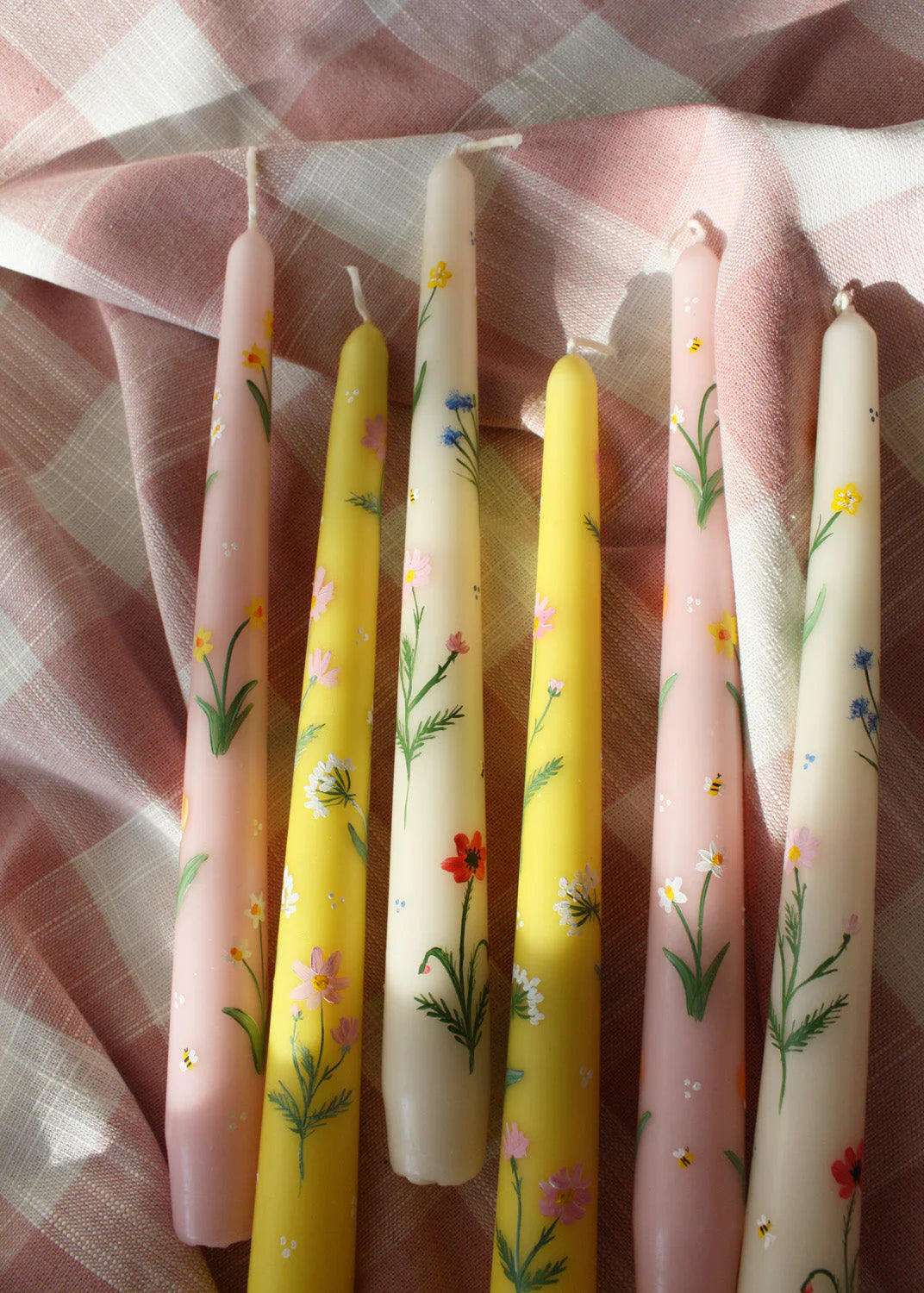 Pink Daffodils & Tulips Hand Painted Candle - pair