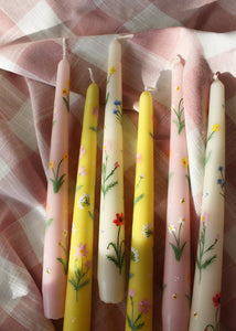 Pink Daffodils & Tulips Hand Painted Candle - pair